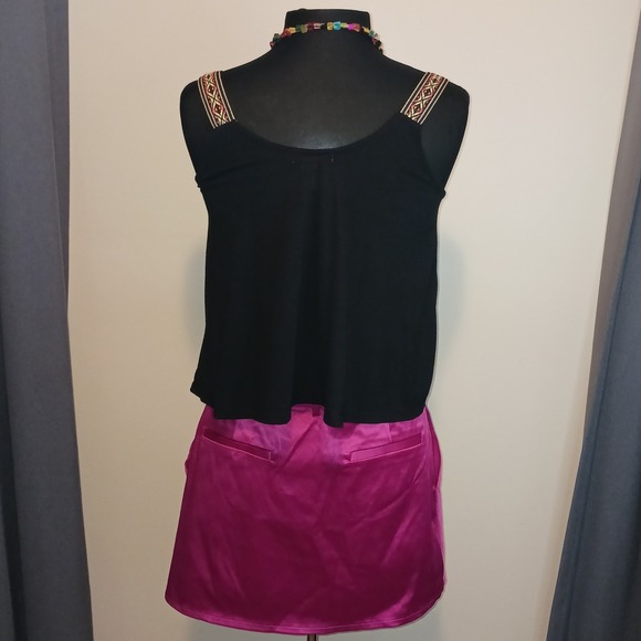 Body Central Embroidered Boho Top M Forever 21 Pink Magenta Satin Mini Skirt L - Picture 7 of 11
